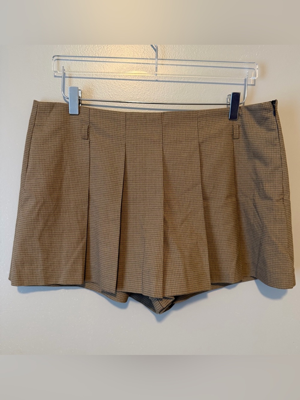 Zara Medium Houndstooth Box Pleat Mini Skort size XL